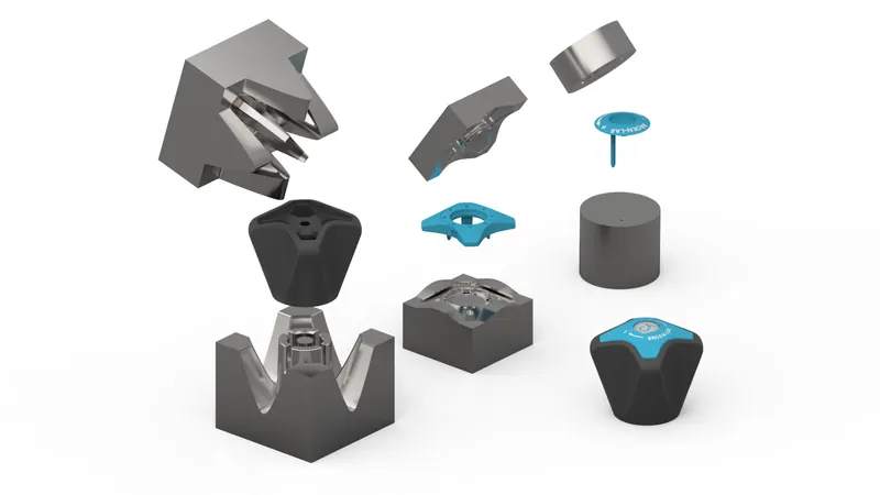 Exploded render of mould test parts for the multi-component handle