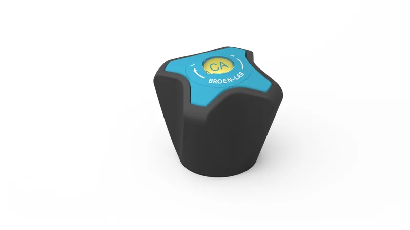 Render of a dark grey handle with a blue colour-coding insert on top