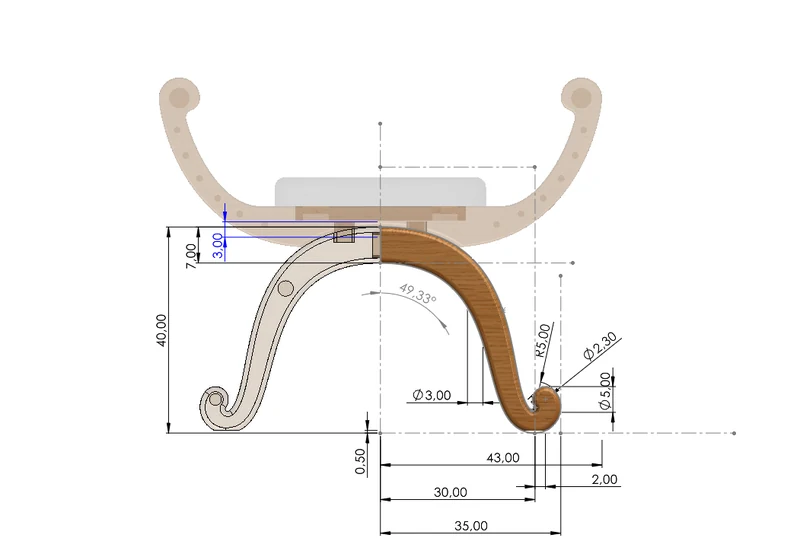 Dimension drawing of the Mona side frame