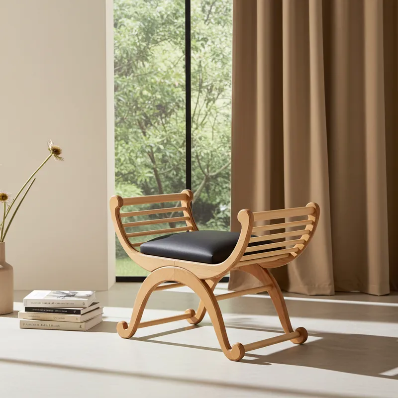 Rendered room scene with the Mona chair beside a window