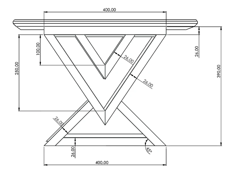 Dimension drawing of the geometric steel leg frame