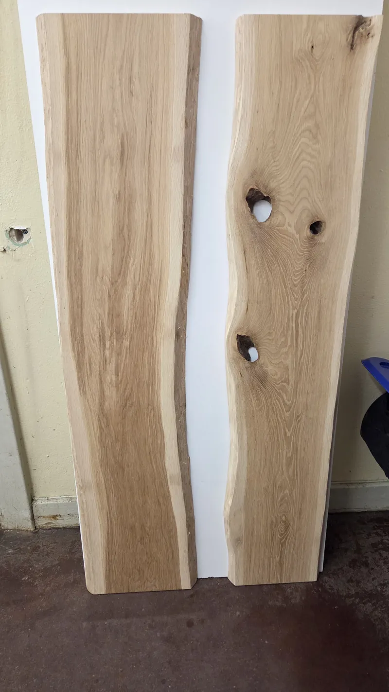The oak slabs cut and prepared, lying side by side