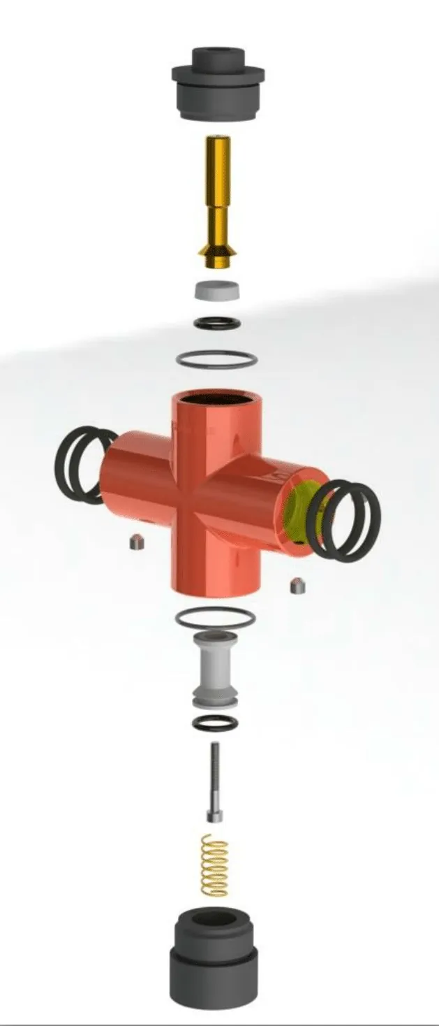 Vertical exploded view of the valve with all components separated