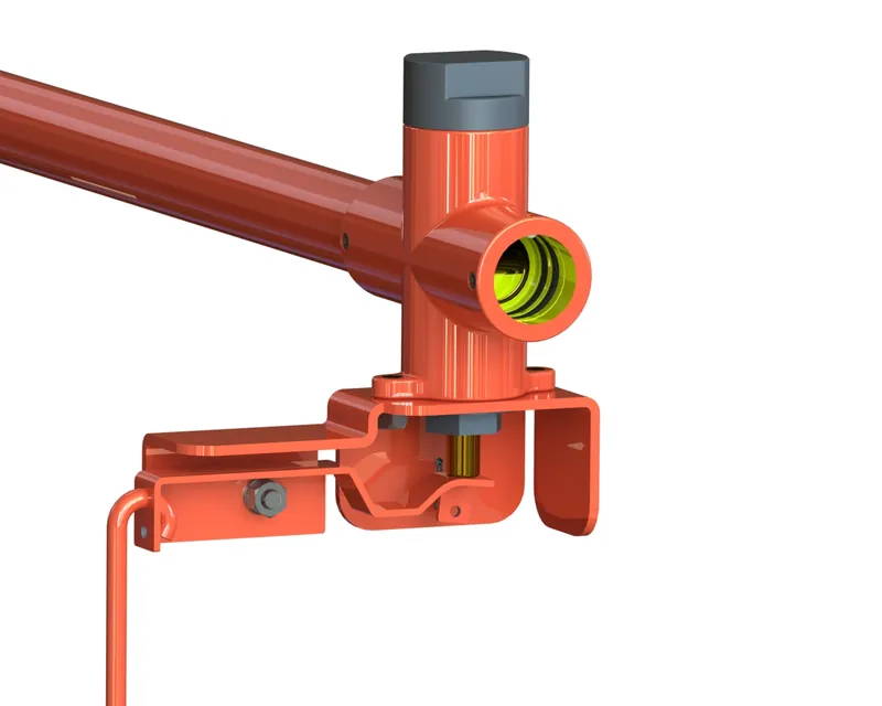 Close-up render of the valve fixed to the shower pipe and wall bracket